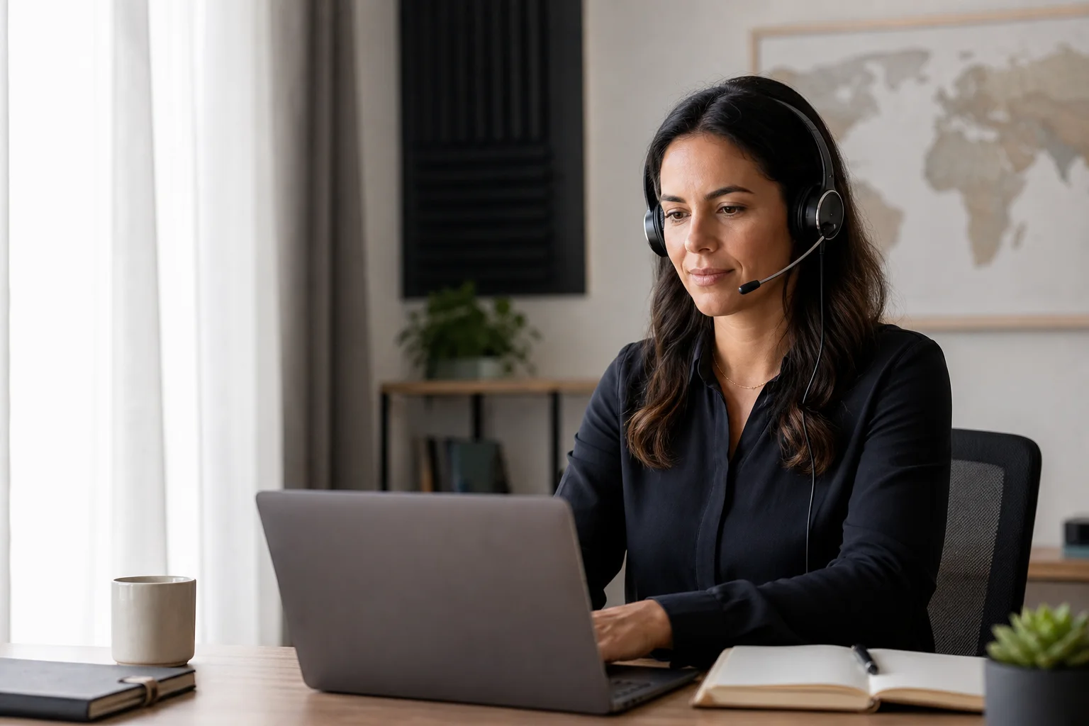 A remote interpreter working professionally from a home office